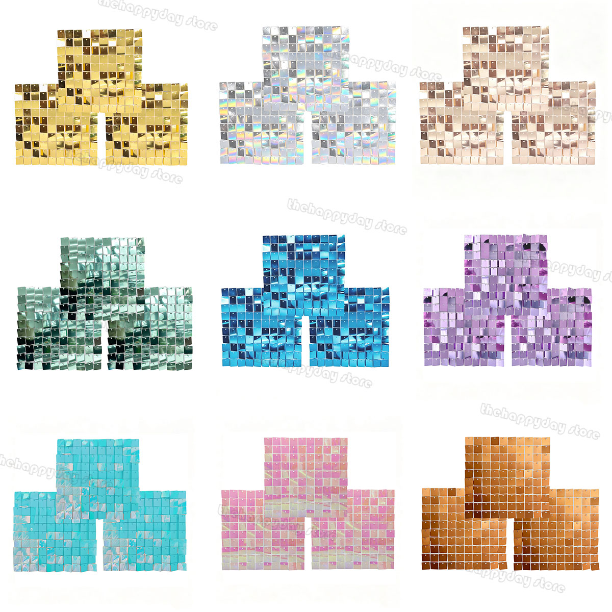 Sequin Fabric Panel - 18-3Pcs Panel Latar Belakang Dinding Berkilau