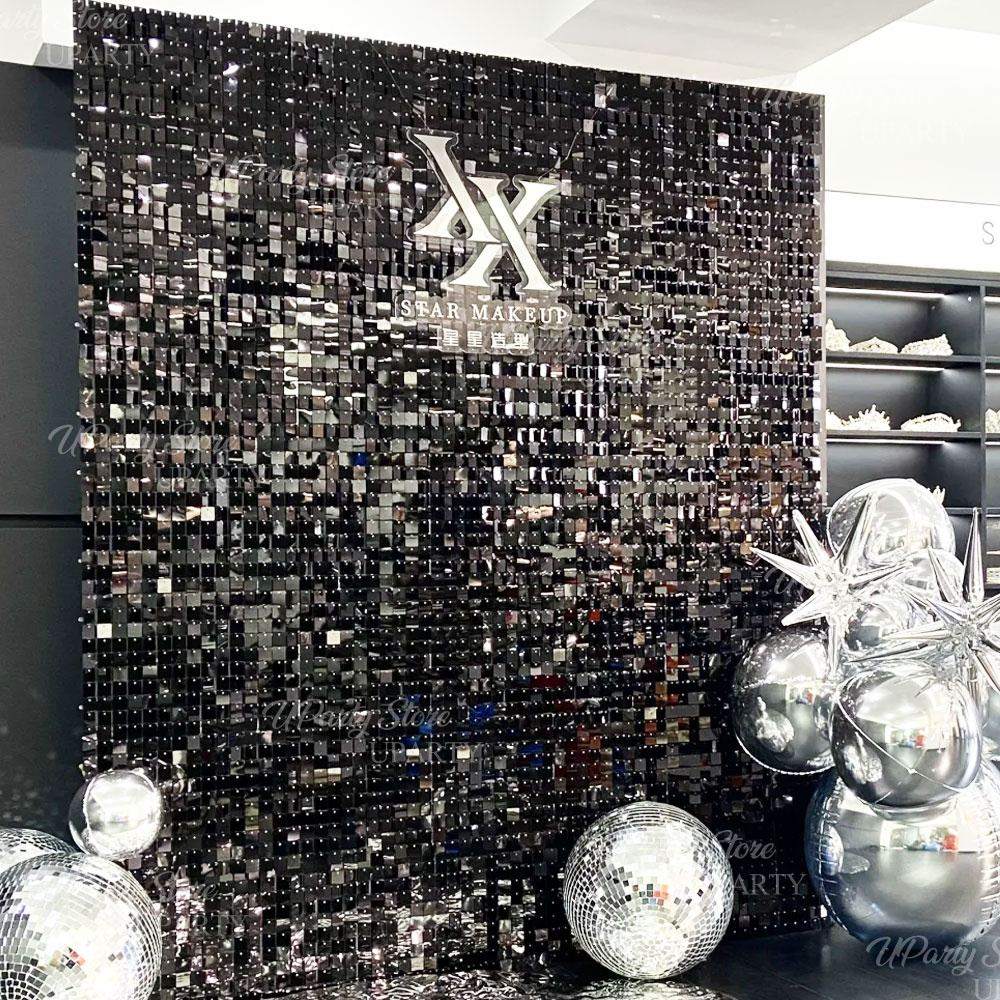 Sequin Fabric Panel - Panel Dinding Berkilau Hitam 12/16/24pcs Panel