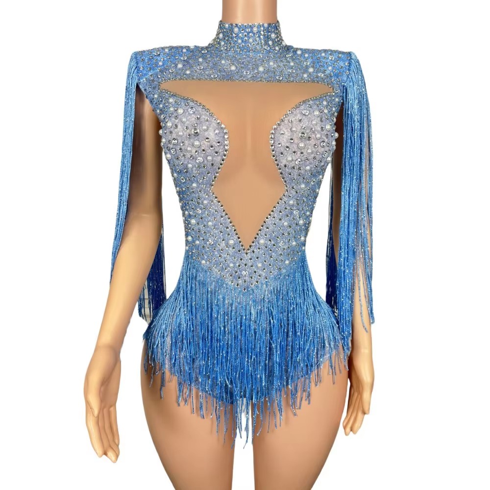 Bodysuit Rumbai Berhias Berlia - Rhinestone Banding Trim ulasan dan harga