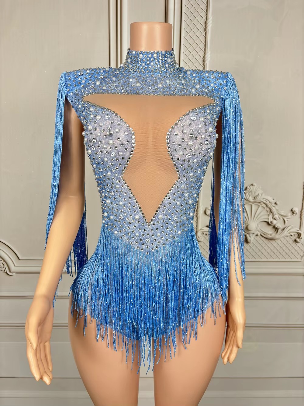 Bodysuit Rumbai Berhias Berlia - Rhinestone Banding Trim ulasan dan harga