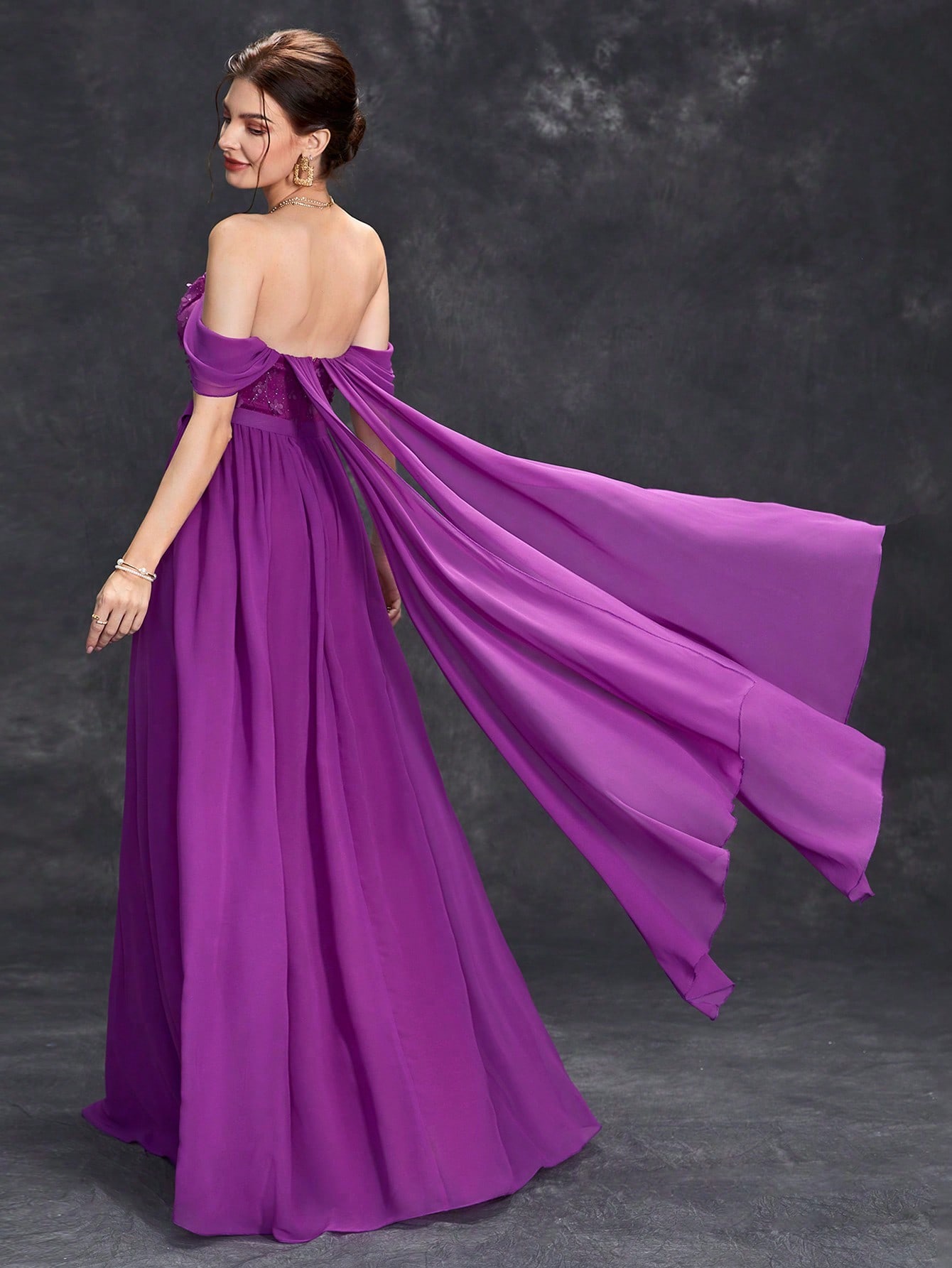 Gaun panjang sifon dengan deta - Applique Patch Flower ulasan dan harga